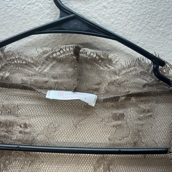 Avidlove Lace Kimono Robe Sexy Lingerie Mesh Nightgown Cover Up Tan Fairycore - Picture 3 of 4